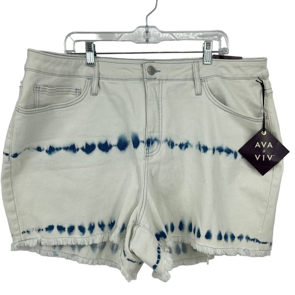 Ava & Viv Jean Shorts High Rise Midi 4 Inch Cutoff Stretch White Tie Dye Size 20 - Picture 1 of 8